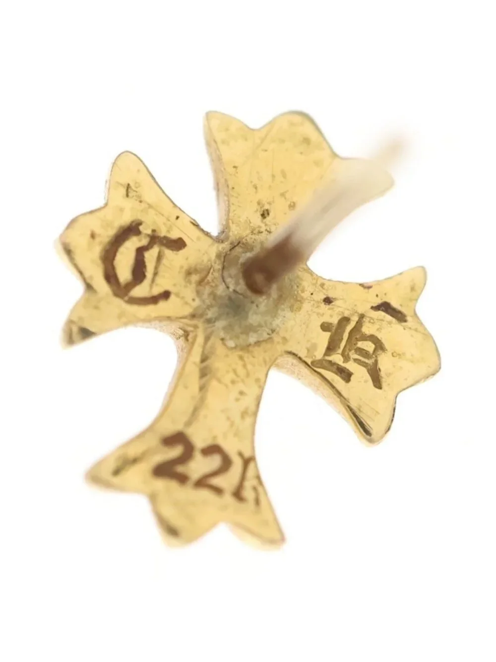 Chrome Hearts 22k No2 CH Crs CH Cross Stud Single Earring Gold